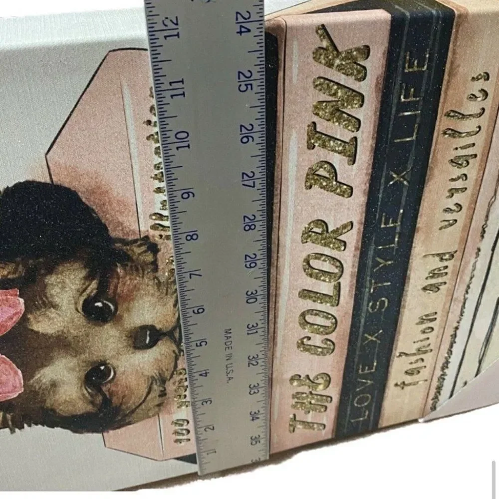 YORKIE Canvas 18”x12” Bow Fashion Pink Wall Art Books Design Decor Dog Frame‎